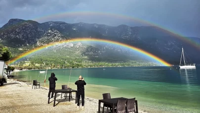Muğla'da yağış sonrası büyüleyici gökkuşağı görüntülendi