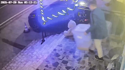 Petshopun önündeki mama kutusunu alıp uzaklaştı