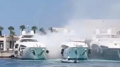 Bodrum'da marinada şiddetli patlama! Lastik bot alev aldı