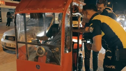 Ehliyetsiz ve alkollü triportör kullandı!