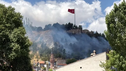 Kütahya Kalesi yakınındaki yangın büyümeden söndürüldü