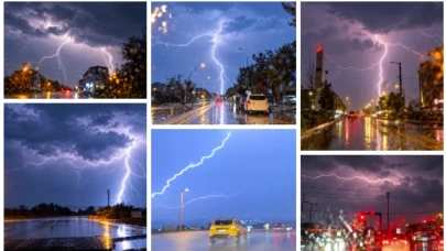 Düzce'de gökyüzünde gece yarısı şimşek şöleni