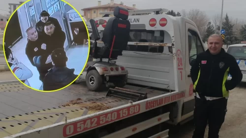 Yolda kalan engelli vatandaşın imdadına polis koştu