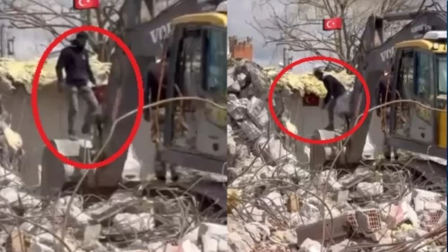 Kepçe operatöründen alkışlanacak hareket: İşini bırakıp Türk bayrağına koştu!