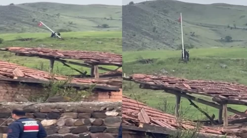 Jandarmadan duygulandıran vefa! Hortumun vurduğu köyde bayrak için seferber oldular