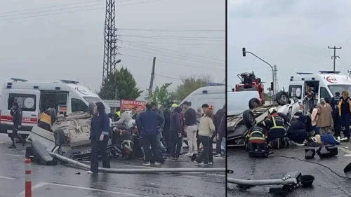 Refüje çarpan otomobildeki aileyi itfaiye kurtardı