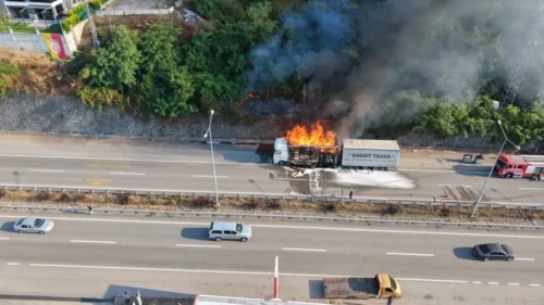 Giresun'da mobilya yüklü TIR alevlere teslim oldu!
