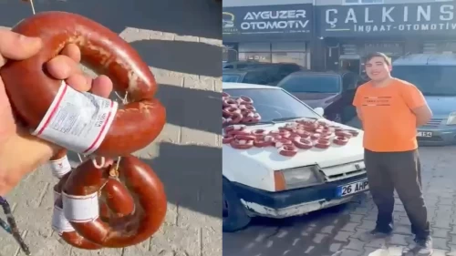 Otomobilini 100 kilo sucukla takas etti!