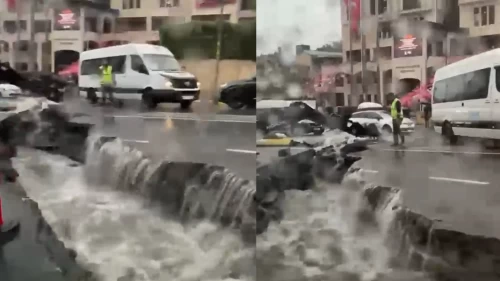 Eyüpsultan'da çöken yol trafiği kilitledi