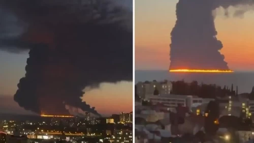 Rusya sahilinde korkutan tanker yangını