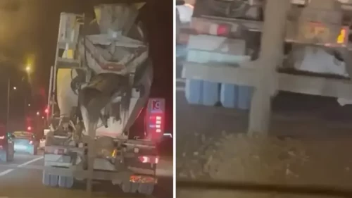 Elazığ’da beton mikseri yola harç döke döke gitti