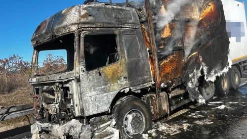 Bolu'da kargo tırı alev alev yandı