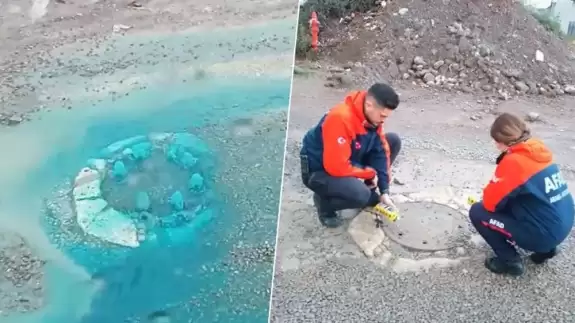 Yalova'da ilginç anlar, rögardan mavi su fışkırdı!