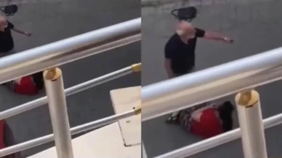 Sokakta eşini bıçakla rehin aldı!