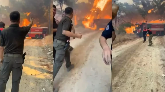 Çanakkale'deki yangında itfaiye ekibi büyük tehlike atlattı! O anlar kamerada