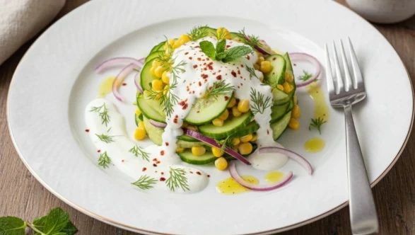 Mısırlı ve dereotlu özel soslu salatalık salatası!