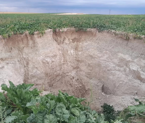 Karapınar'da pancar tarlasında korkutan görüntü! 15 metre çapında obruk oluştu
