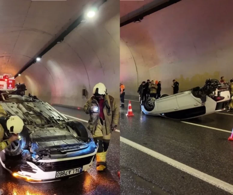 Gece saatlerinde kaza! Tantavi Tüneli’nde otomobil kontrolden çıktı
