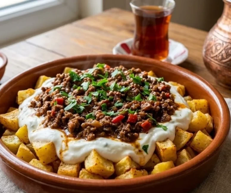 Fırınlanmış patates yatağında 'Kıymalı çökertme kebabı'!