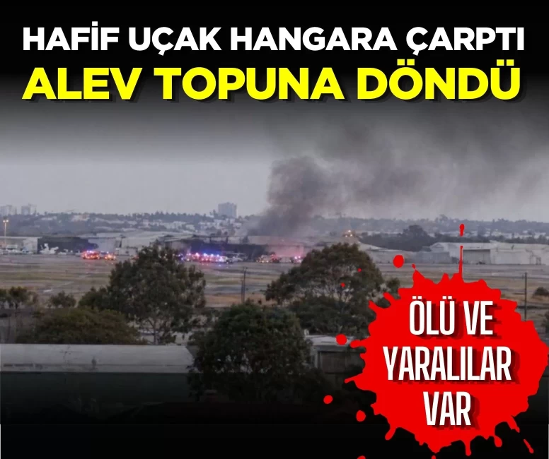 Havalimanında dehşet! Hafif uçak hangara çarptı, alev topuna döndü