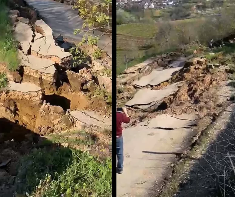 Bursa'da heyelan meydana geldi, yol ulaşıma kapandı
