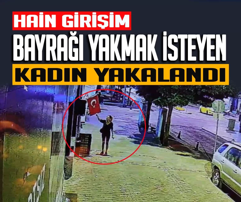 Türk bayrağını yakmaya çalışan kadın yakalandı!