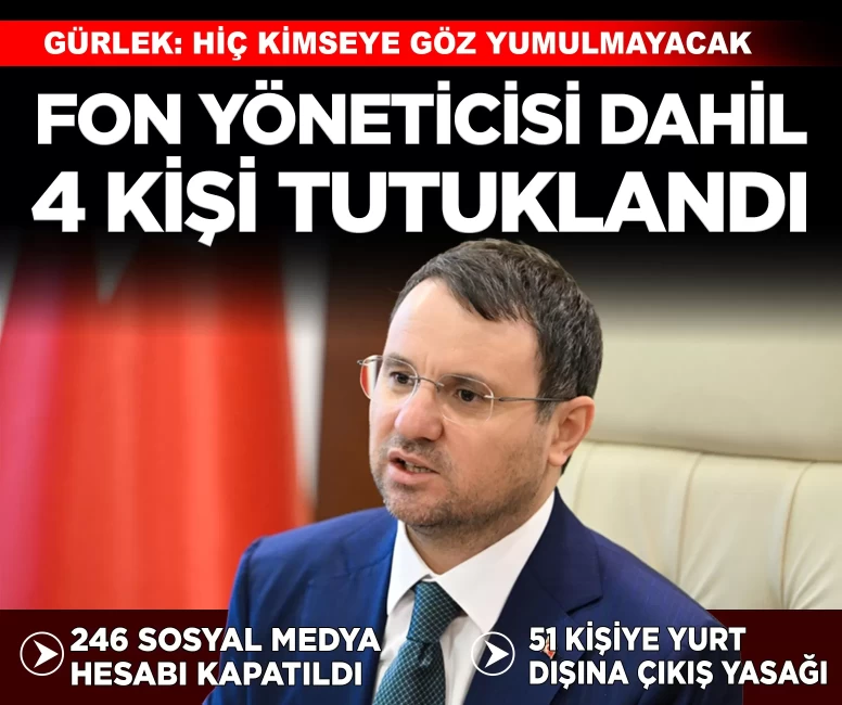 Bakan Gürlek: Fon yönetim kurulu başkanı dahil 4 kişi tutuklandı