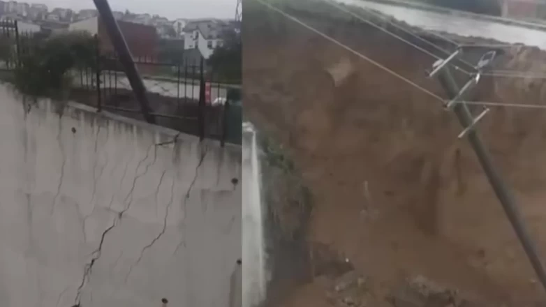 Kocaeli'de dev istinat duvarı yerle bir oldu