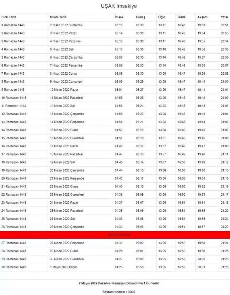 Ramazan ayı başlıyor... İşte, il ili imsakiye vakitleri 78