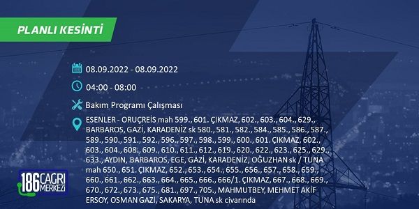 8 Eylül Perşembe elektrikler ne zaman saat kaçta gelecek? İşte elektrik kesinti saatleri 18