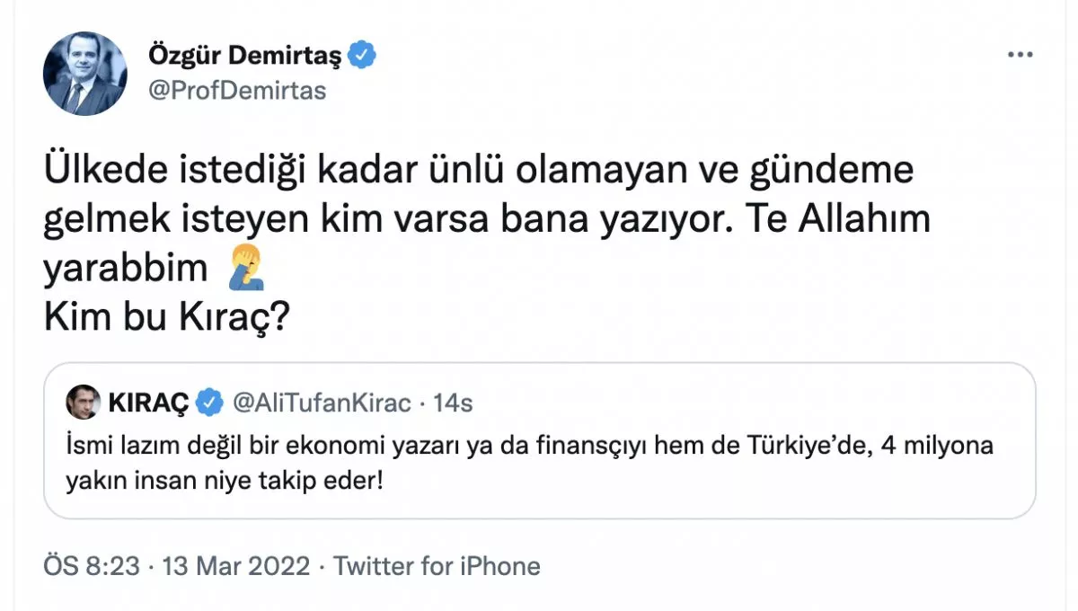 Kıraç'tan kendisini engelleyen Özgür Demirtaş'a: ‘Türkiye bunların umurunda değil' 4