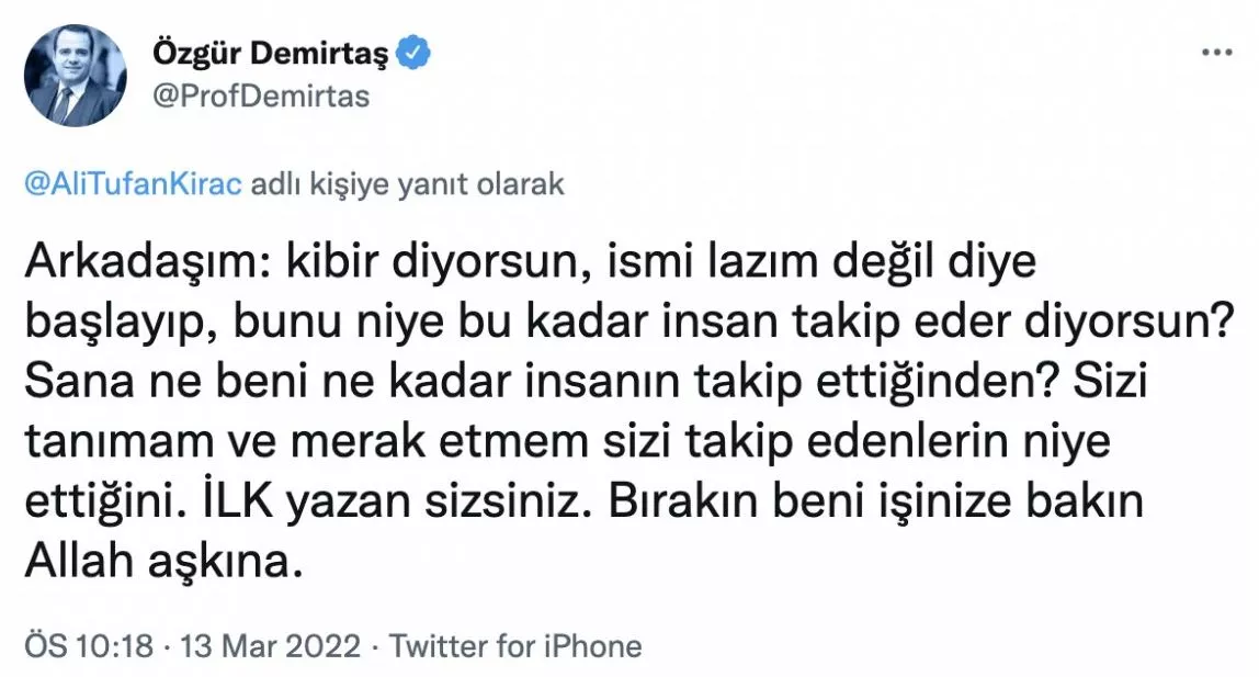 Kıraç'tan kendisini engelleyen Özgür Demirtaş'a: ‘Türkiye bunların umurunda değil' 6