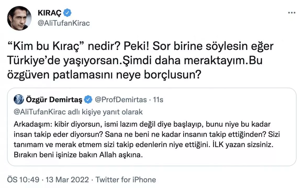 Kıraç'tan kendisini engelleyen Özgür Demirtaş'a: ‘Türkiye bunların umurunda değil' 7