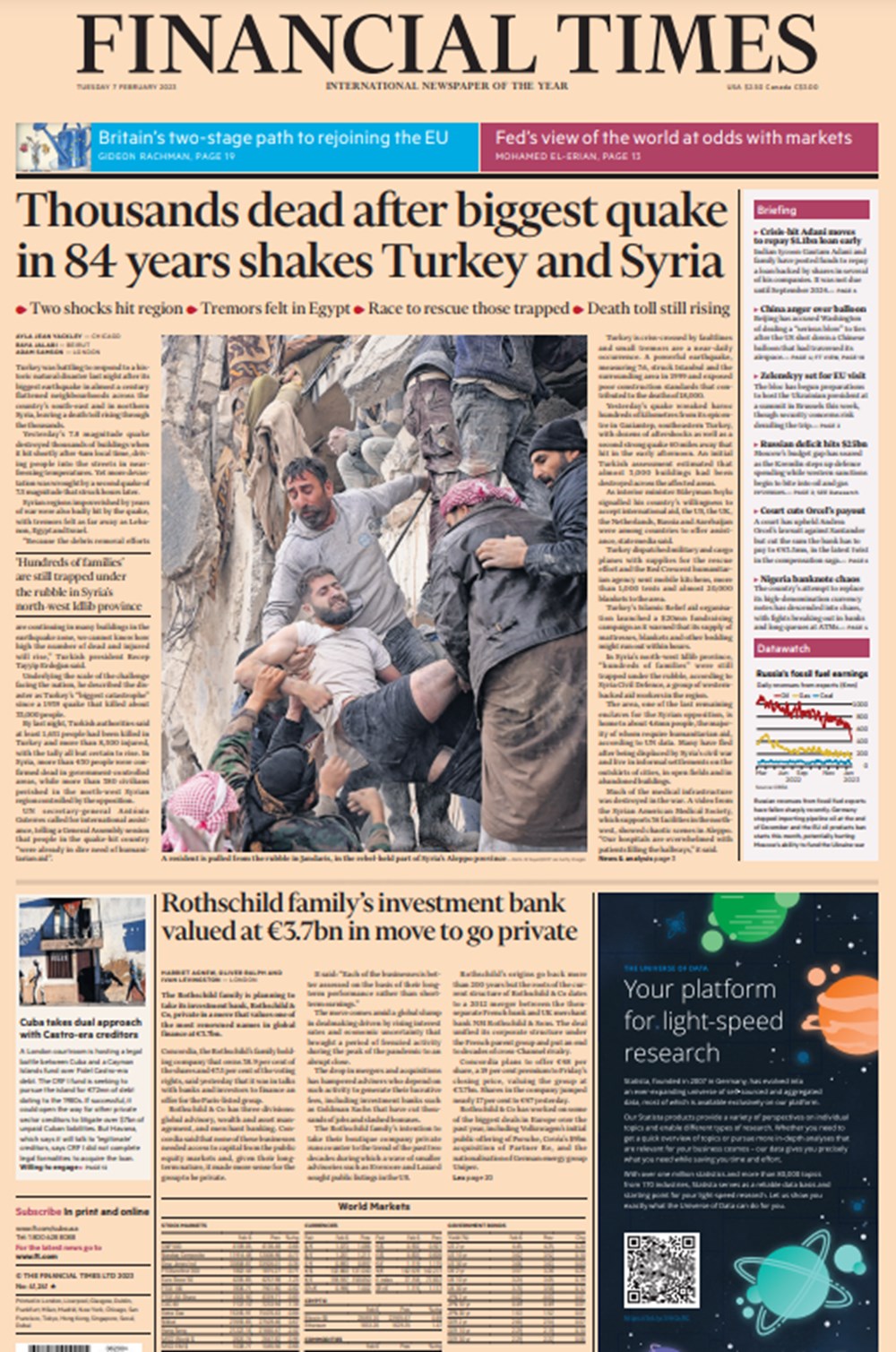 Kahramanmaraş merkezli depremler dünya manşetlerinde: Yüzyılın en güçlü depremi 3