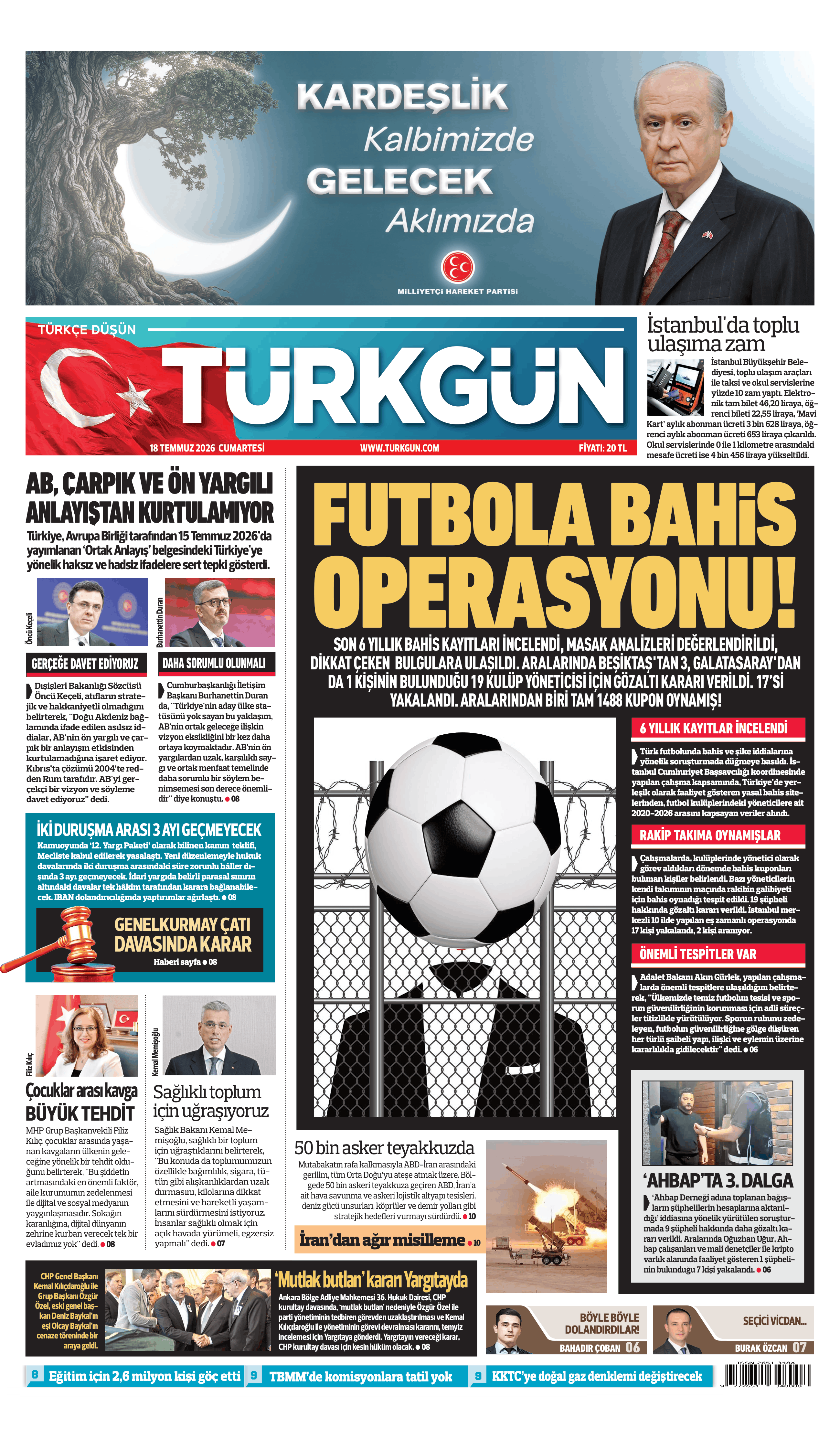 https://www.turkgun.com/Türkgün Gazetesi 18 Temmuz 2026