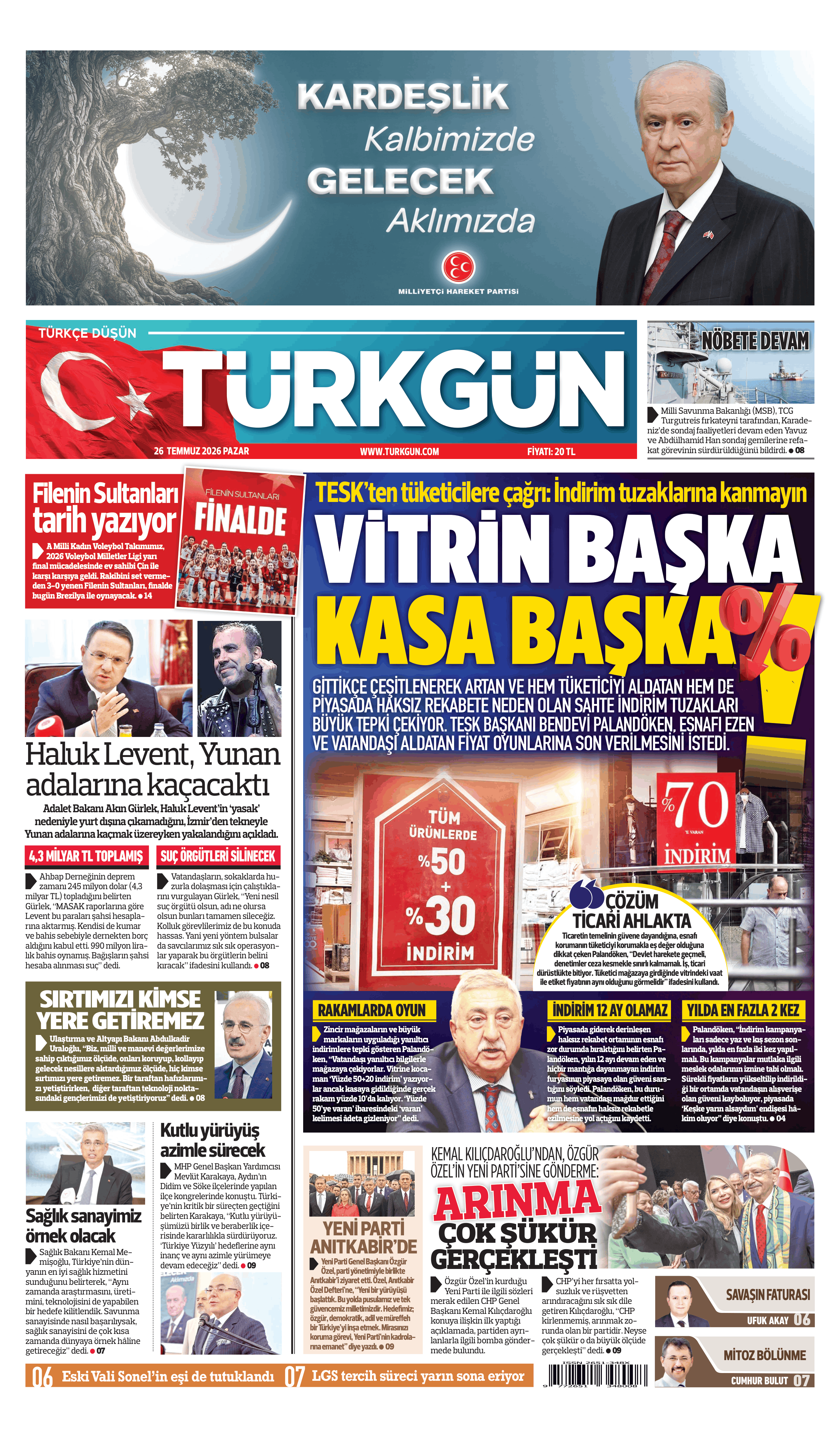 https://www.turkgun.com/Türkgün Gazetesi 26 Temmuz 2026