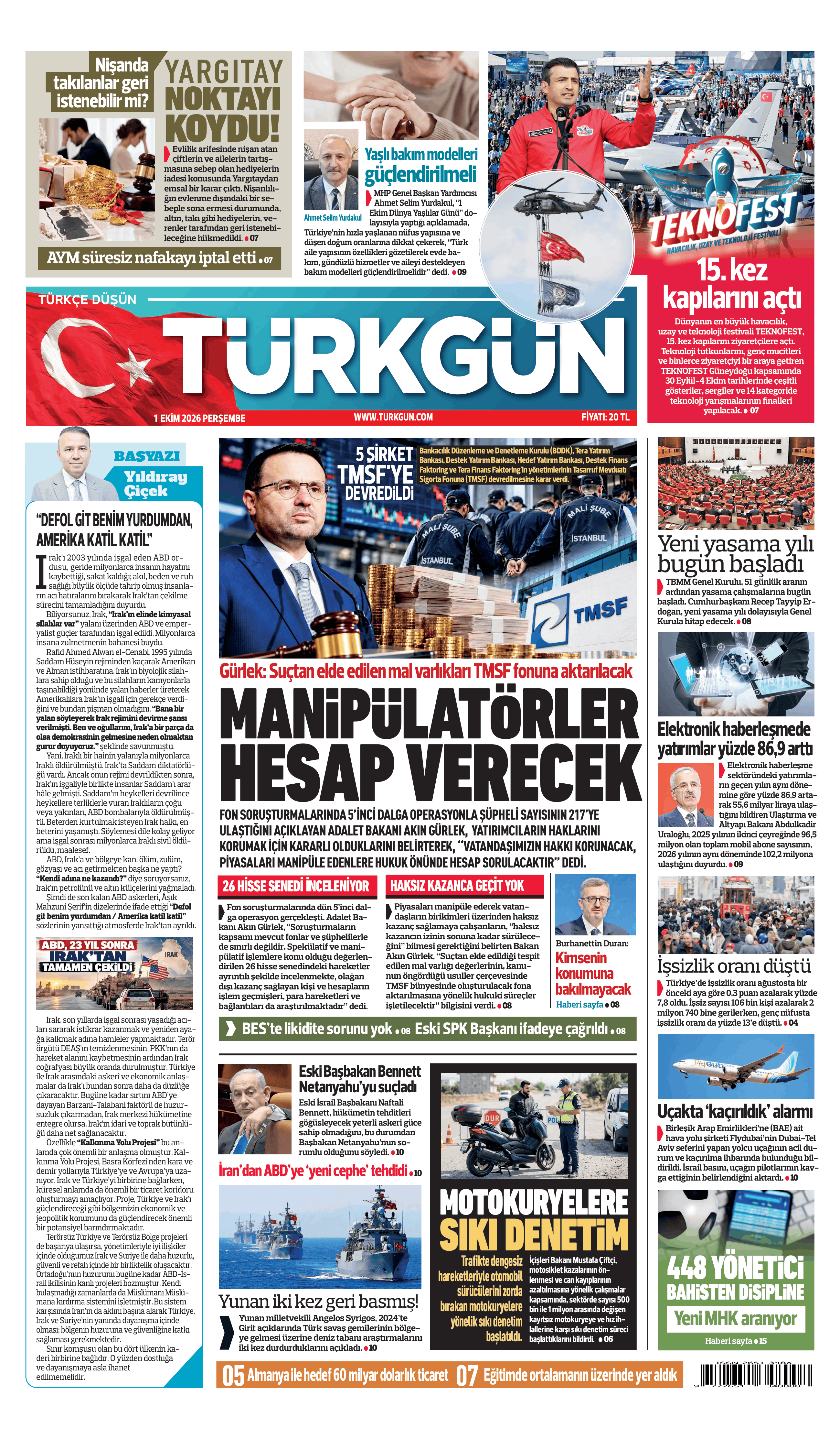 https://www.turkgun.com/Türkgün Gazetesi 1 Ekim 2026