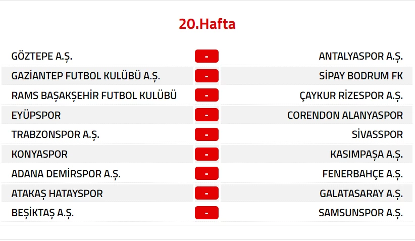 Trendyol Süper Lig 2024-2025 Sezonu Fikstürü 20