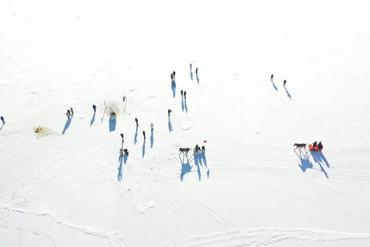 Çıldır Gölü'nün bir kısmı dondu! Buzda atlı kızaklarla safari keyfi 7