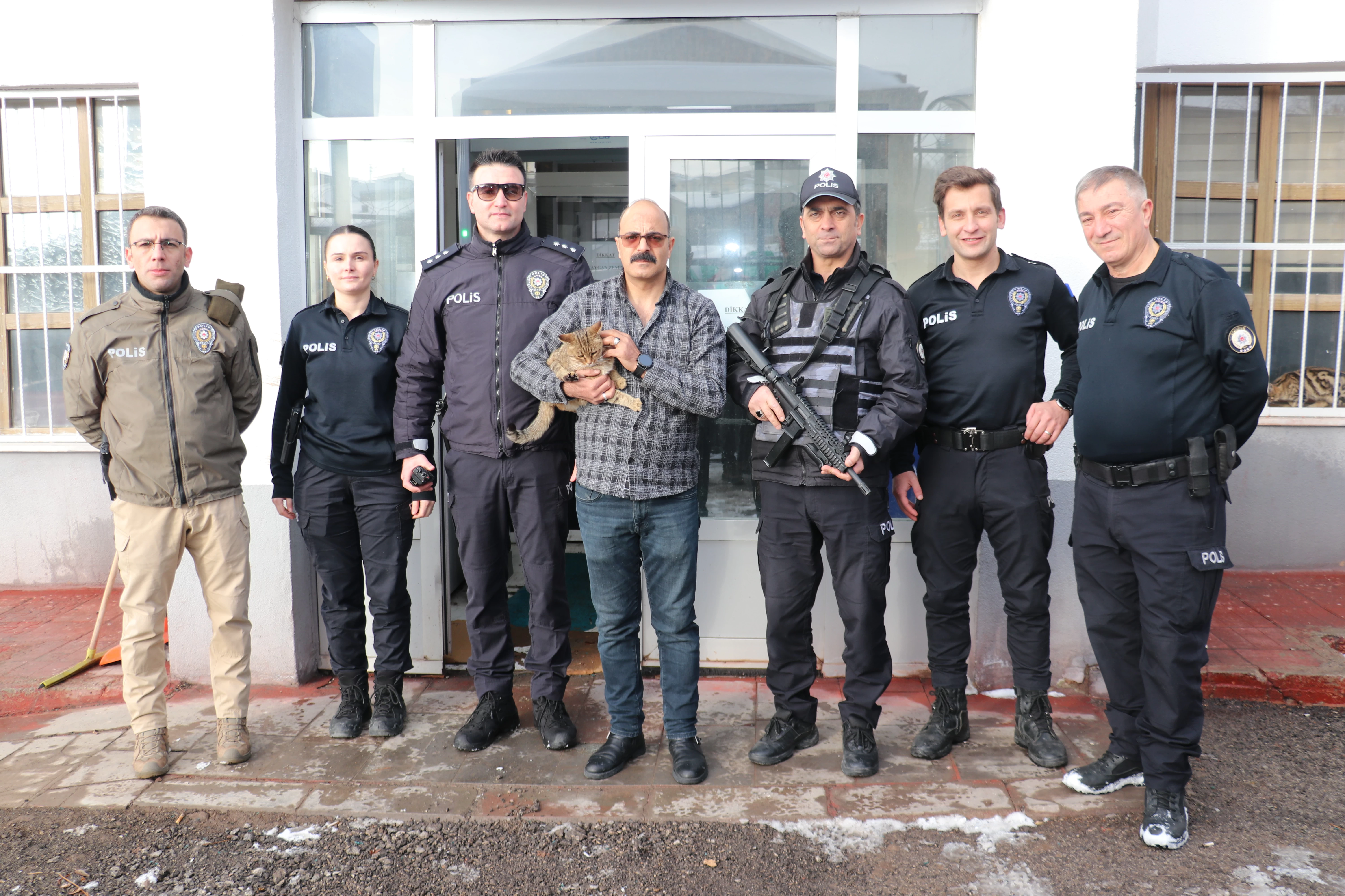 Erzurum'da donmak üzere bulunan kediler polis merkezinin sevimli maskotları oldular! 2