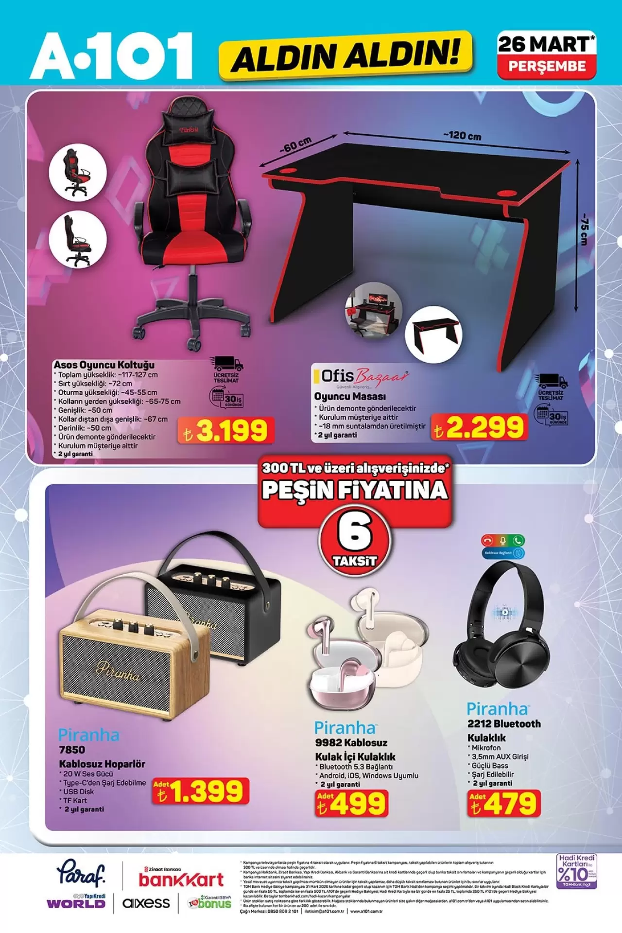 İnternet fiyatının yarısına! A101 26 Mart 2026 aktüel ürünlerde gaming koltuk ve masa sürprizi 2