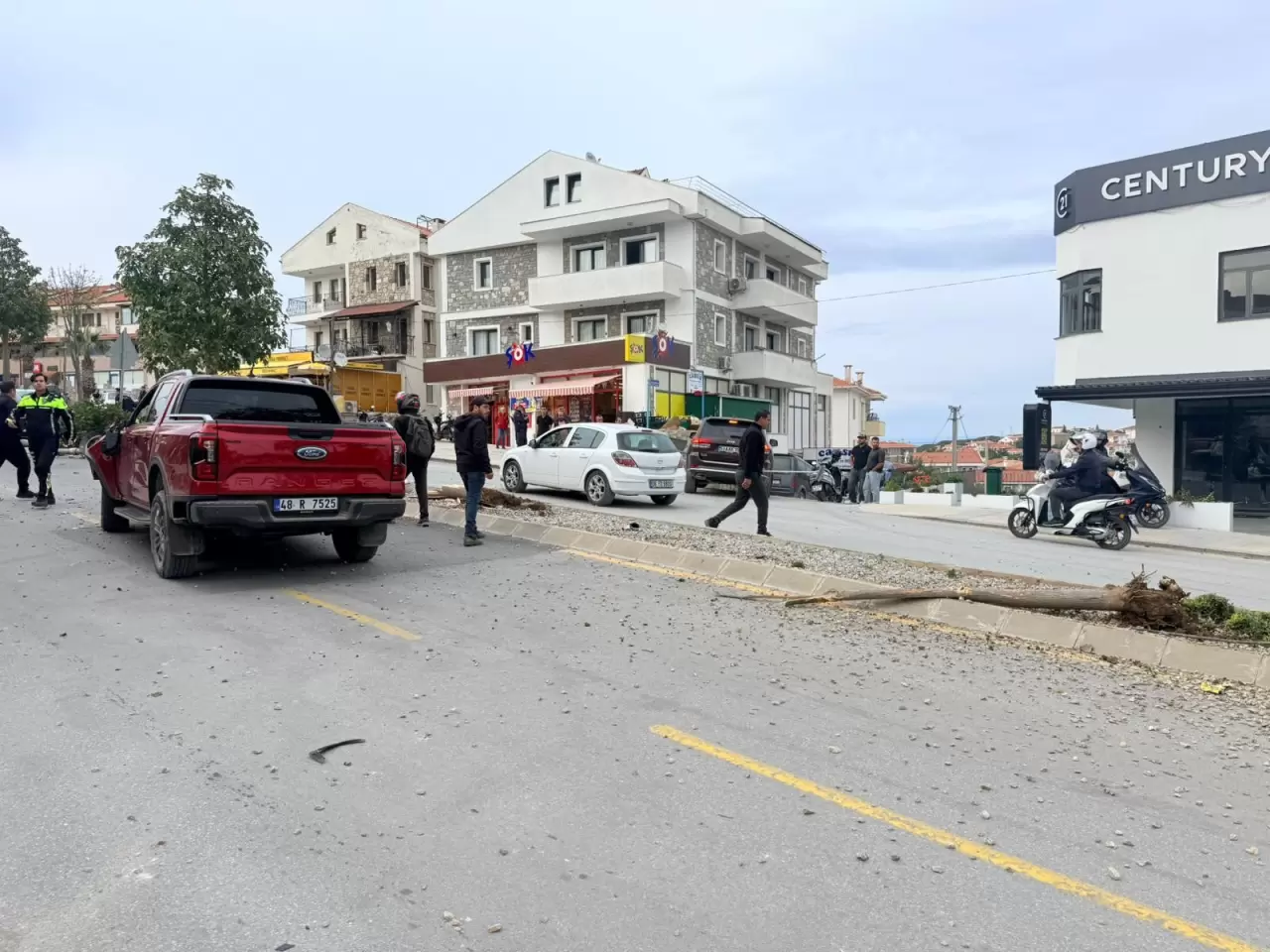 Datça’da trafik kazası: Kontrolden çıkan otomobil ağaçları ve direği kökünden söktü! 4