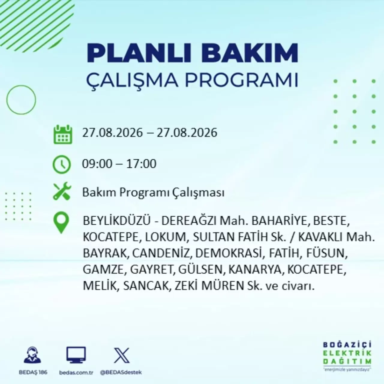İstanbul'da elektrik kesintisi ne zaman bitecek? 27 Ağustos 2026 ilçe ilçe kesinti saatleri 8