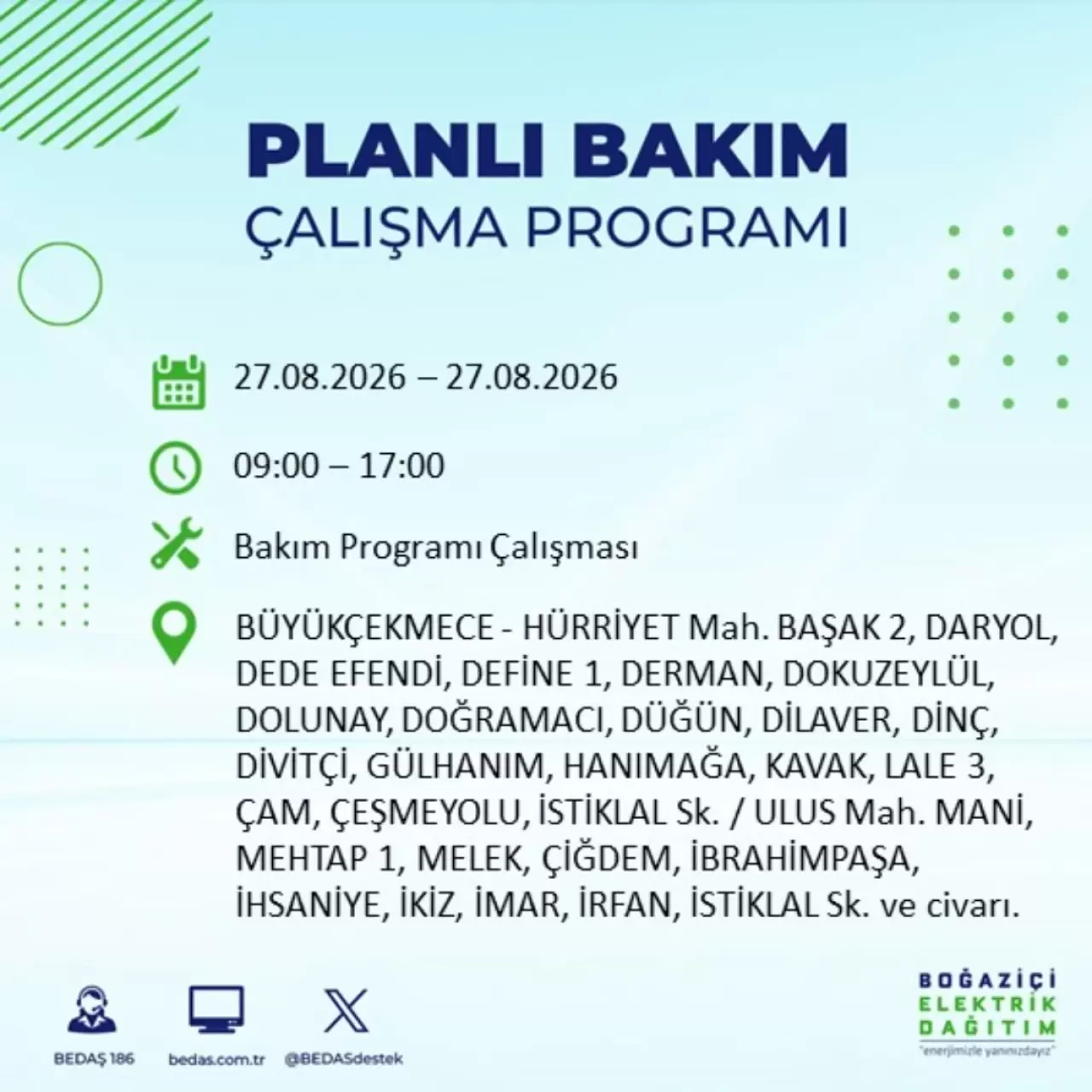 İstanbul'da elektrik kesintisi ne zaman bitecek? 27 Ağustos 2026 ilçe ilçe kesinti saatleri 10
