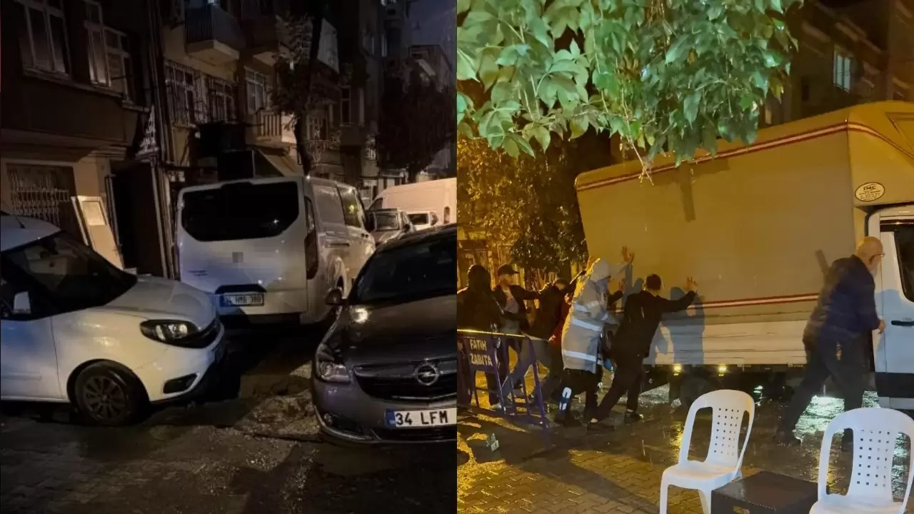 Fatih’te yağmur sonrası yol çöktü 3