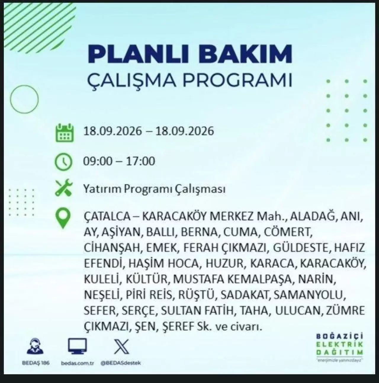İstanbul'da birçok ilçede elektrikler kesilecek 15