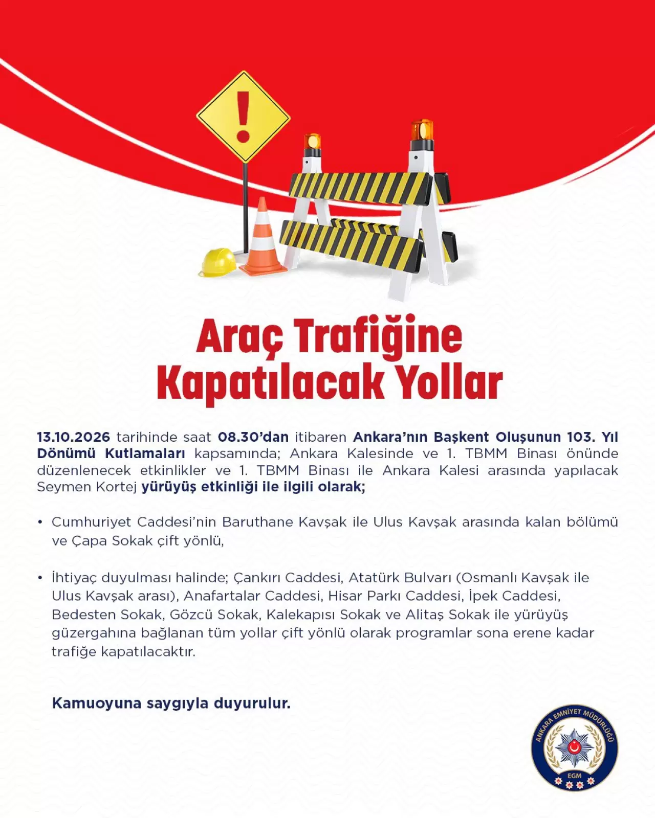 Ankara Emniyet Müdürlüğü'nün açıklaması